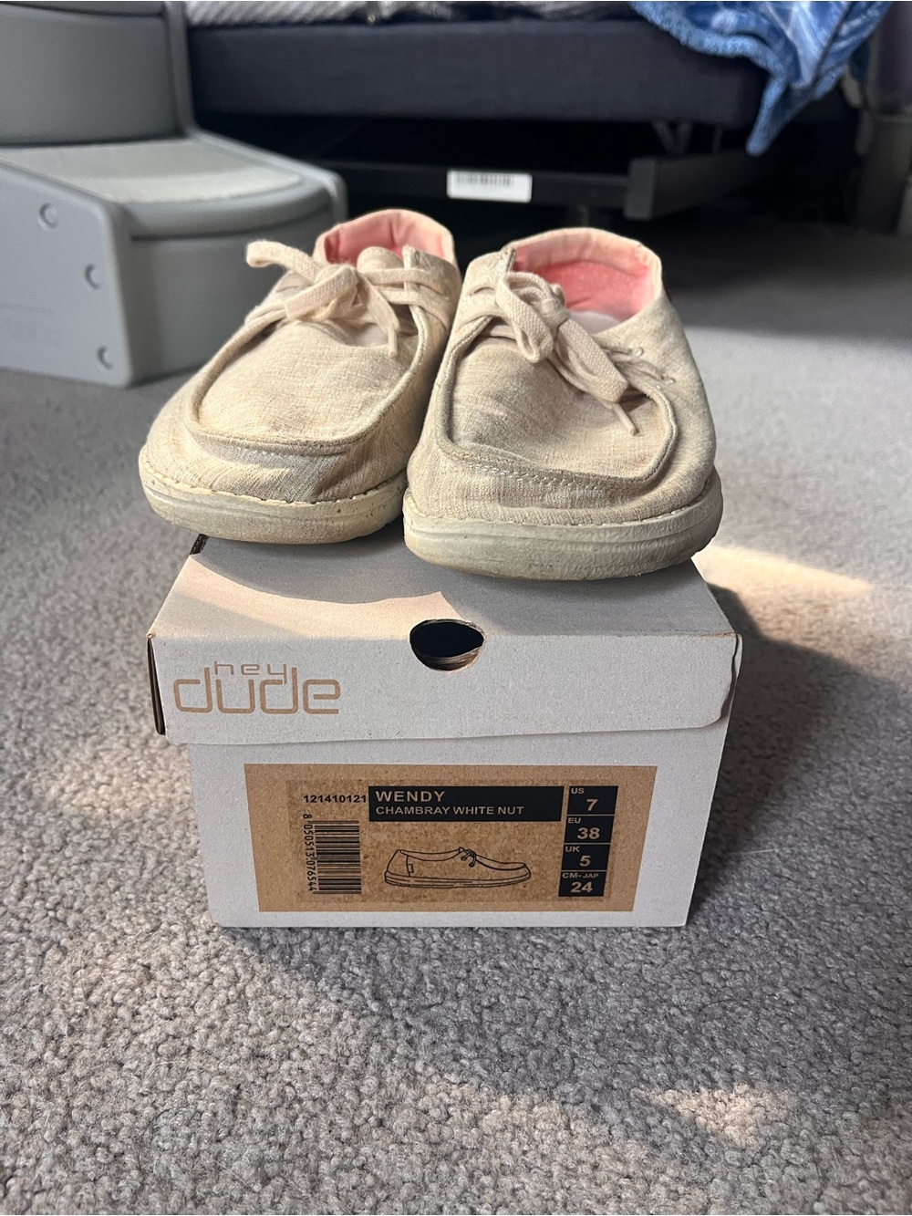 Hey Dude women’s Wendy Canvas Shoes in White Nut with Pink Lining